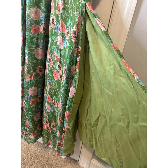 Amur Raven Silk Floral Off-Shoulder Maxi Dress Green Pink Size 0 - Picture 11 of 14